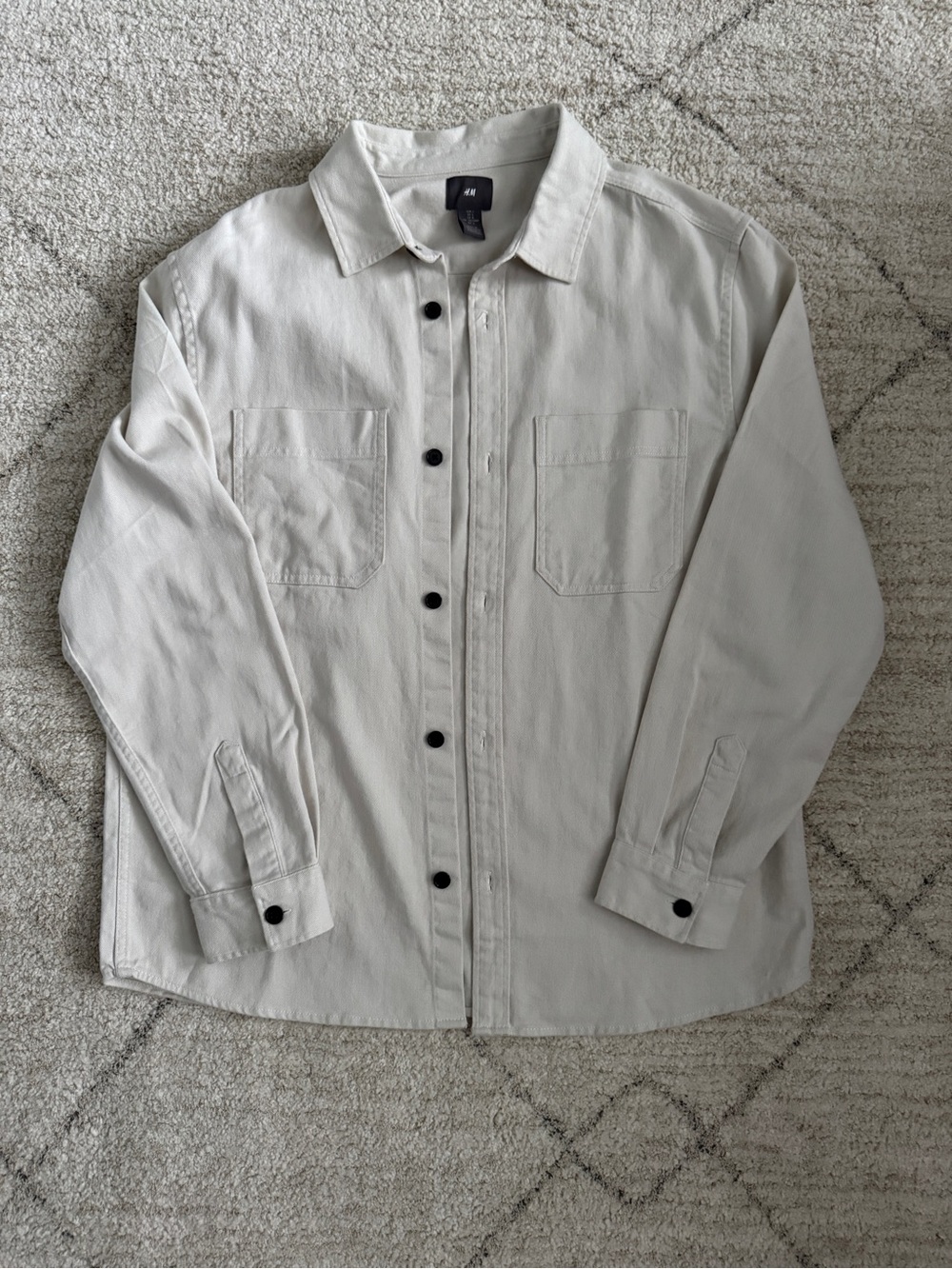 H&M Men's Light Beige Shirt Jacket with Black Buttons